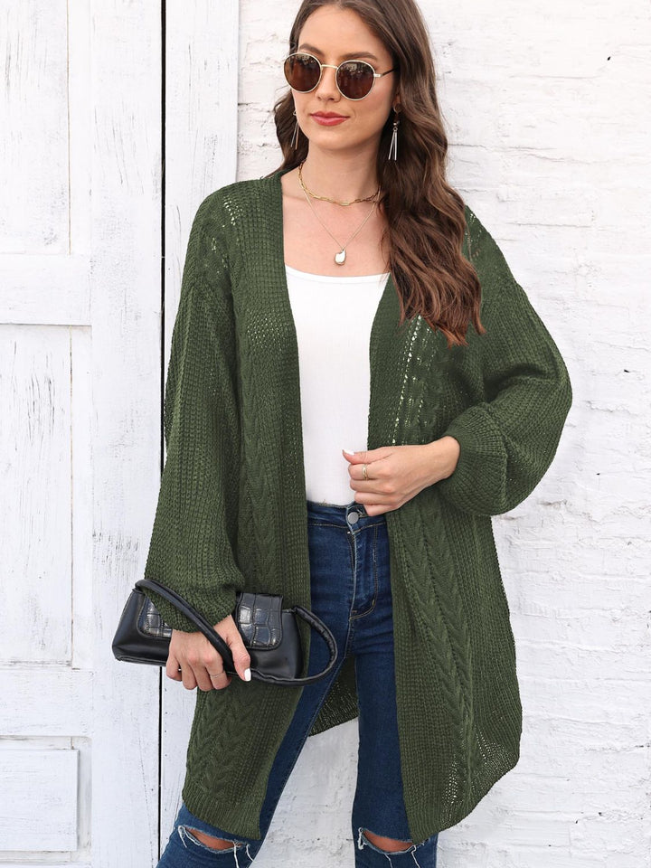 Cable-Knit Open Front Long Sleeve Cardigan