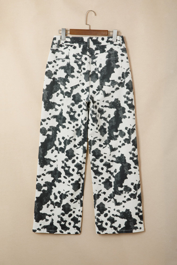 Western Abstract Cow Metal Button Full Length Jeans