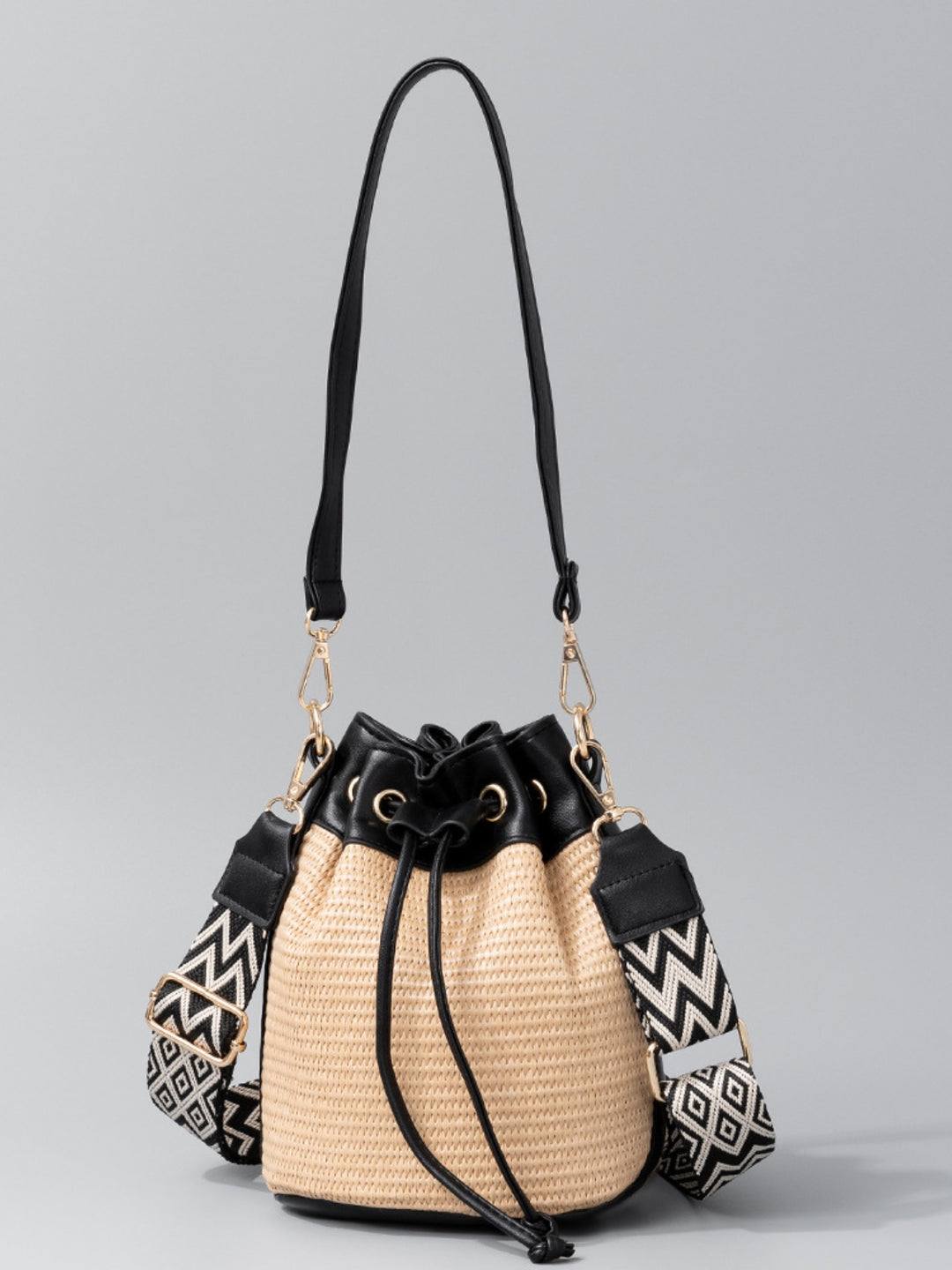 Straw Braided Adjustable Strap Bucket Bag