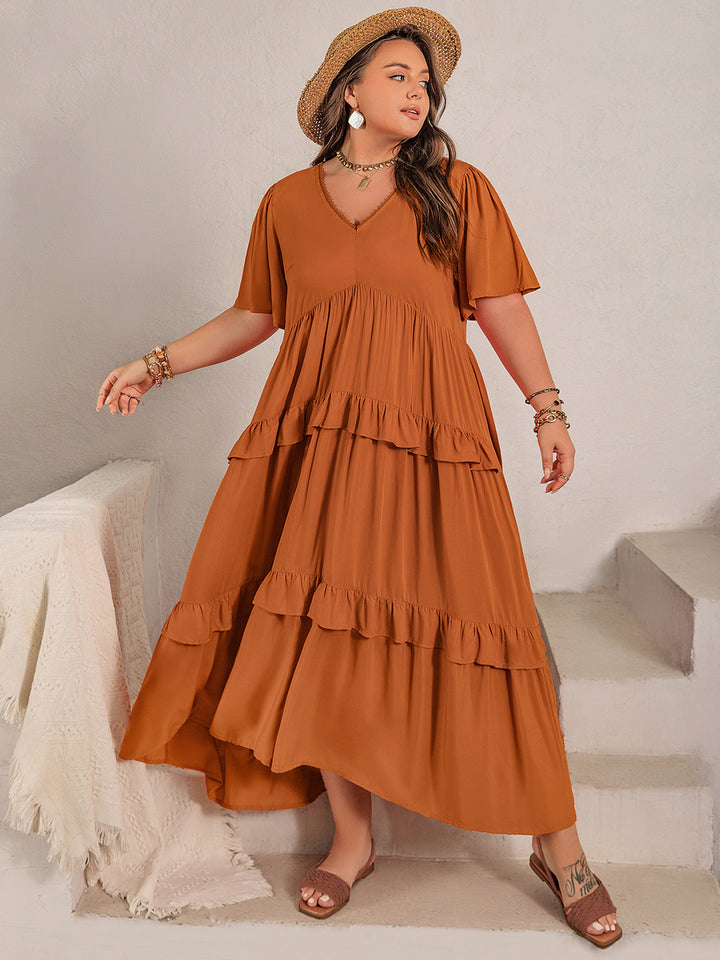 Plus Size V-Neck Flutter Sleeve Maxi Dress