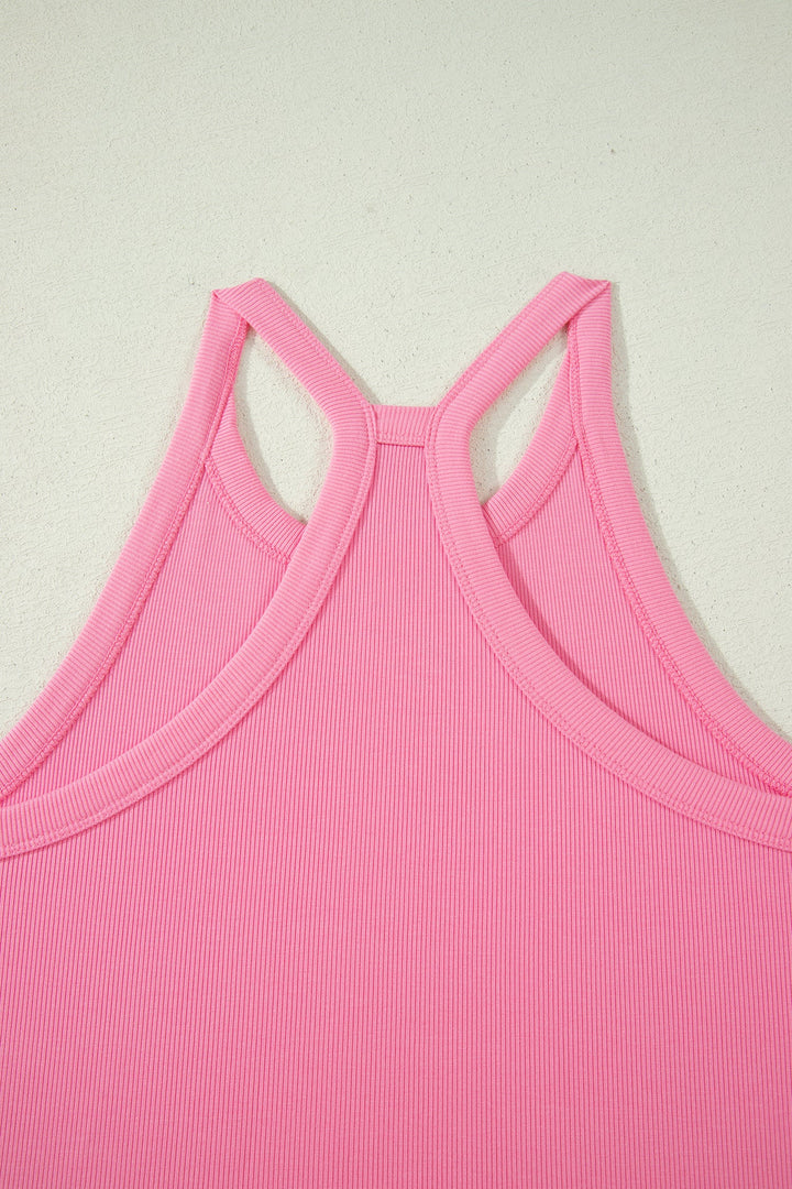 Solid Ribbed Tank Top & Shorts Set