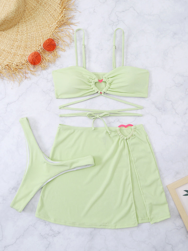 Cutout Spaghetti Strap Three-Piece Swim Set