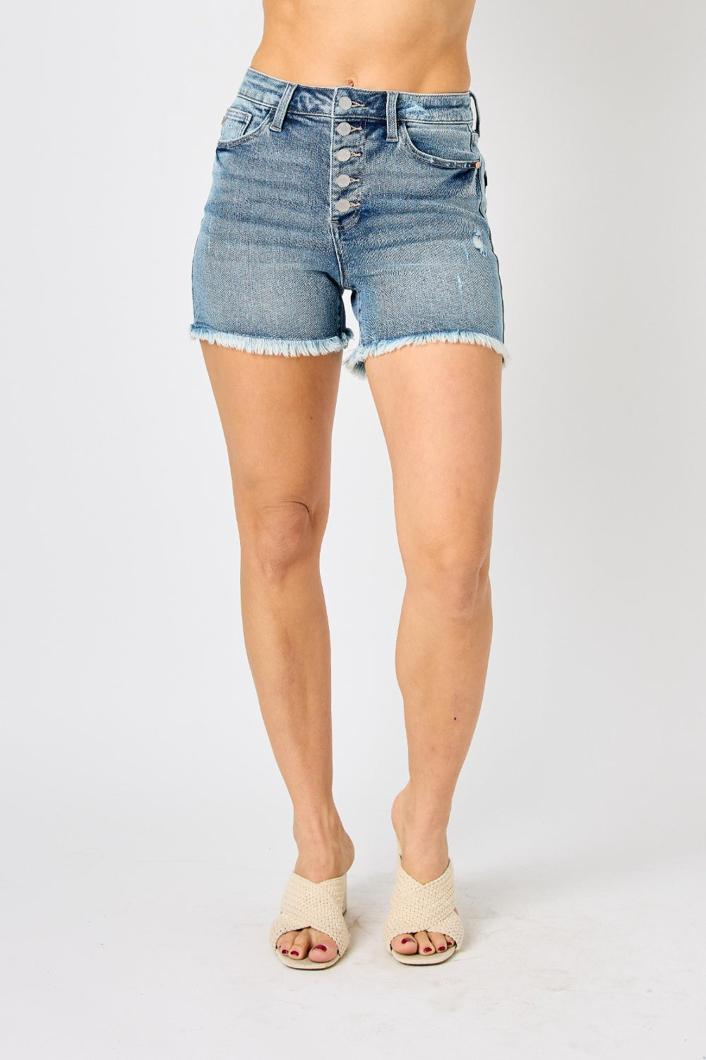 Judy Blue Full Size Button Fly Raw Hem Denim Shorts