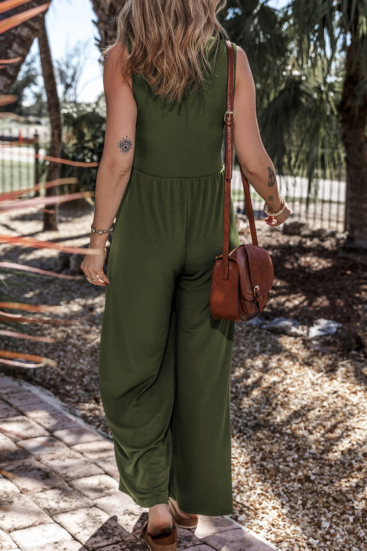 V-Neck Sleeveless Wide Leg Jumpsuit