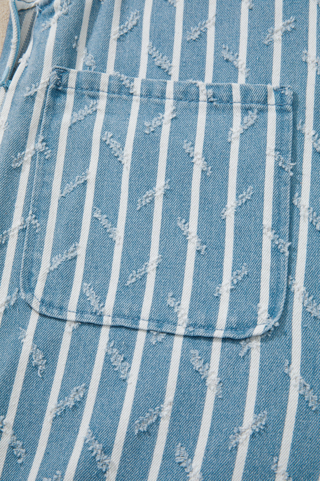 Stripe Distressed Denim Ruffle Wide Leg Overalls