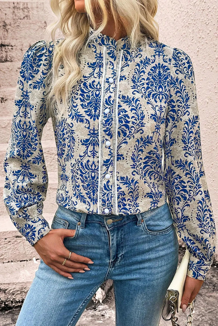 Printed Mock Neck Long Sleeve Shirt