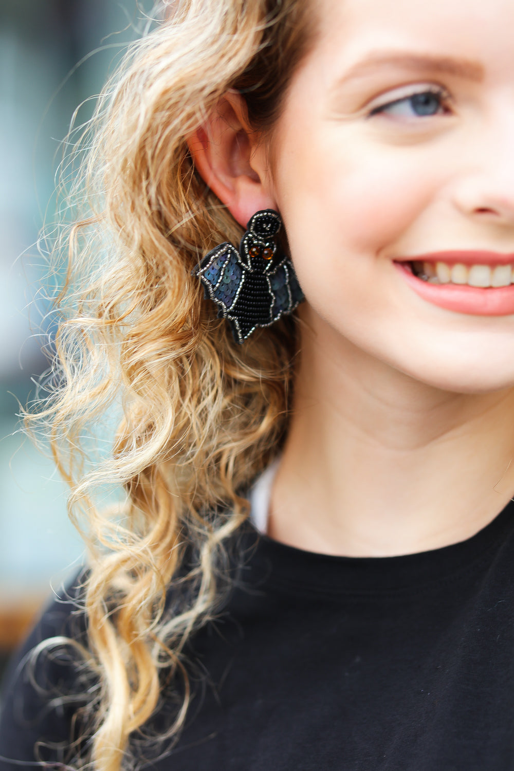 Halloween Bat Designed Beaded Earrings