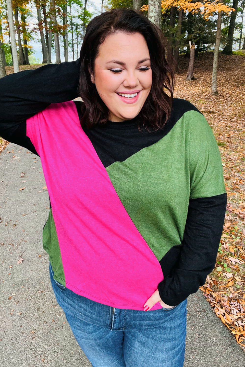 Based On Love Black & Pink Dolman Colorblock Top