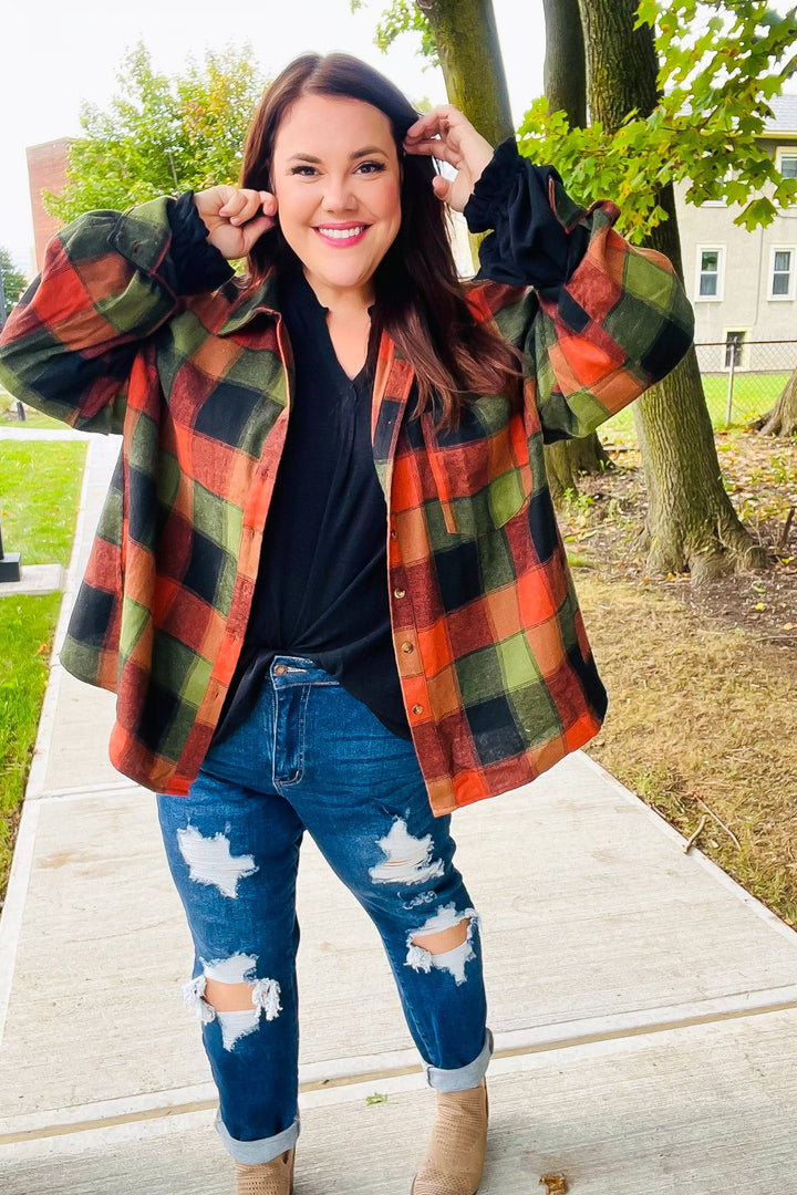 Rock'n Plaid Olive & Rust Button Down Oversized Shirt