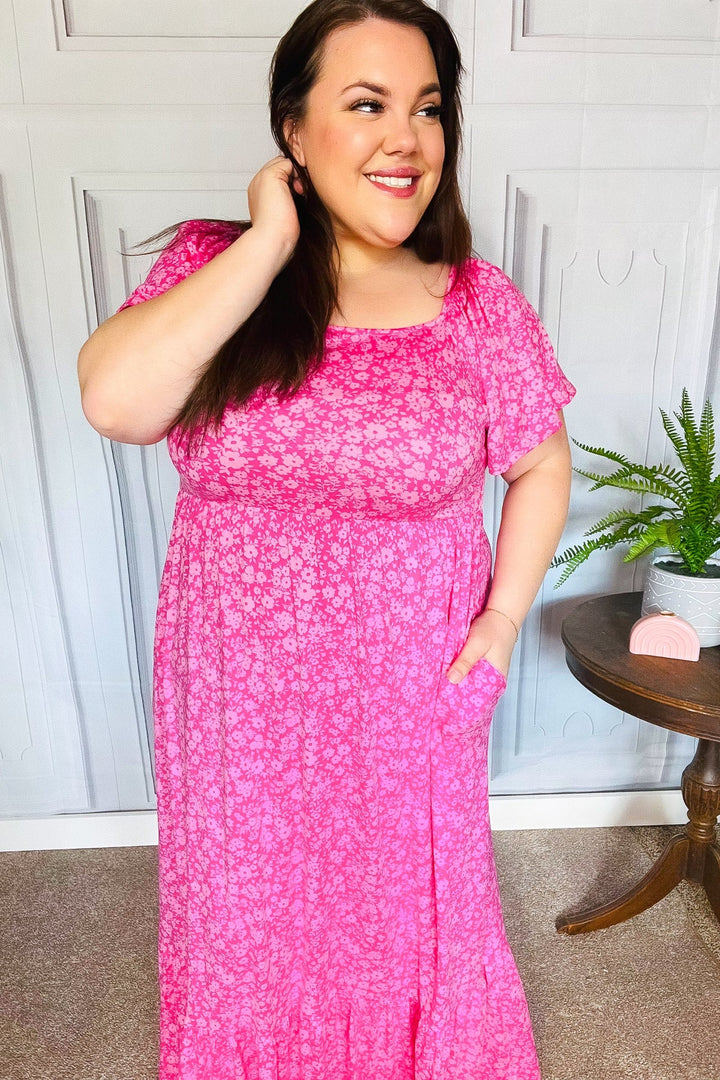 Perfectly You Fuchsia Ditzy Floral Fit & Flare Maxi Dress