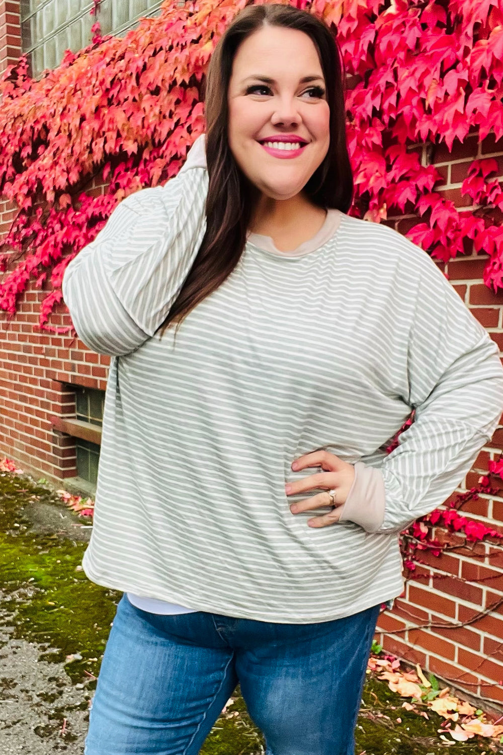 Spread Joy Grey & Ivory Striped Oversized Top