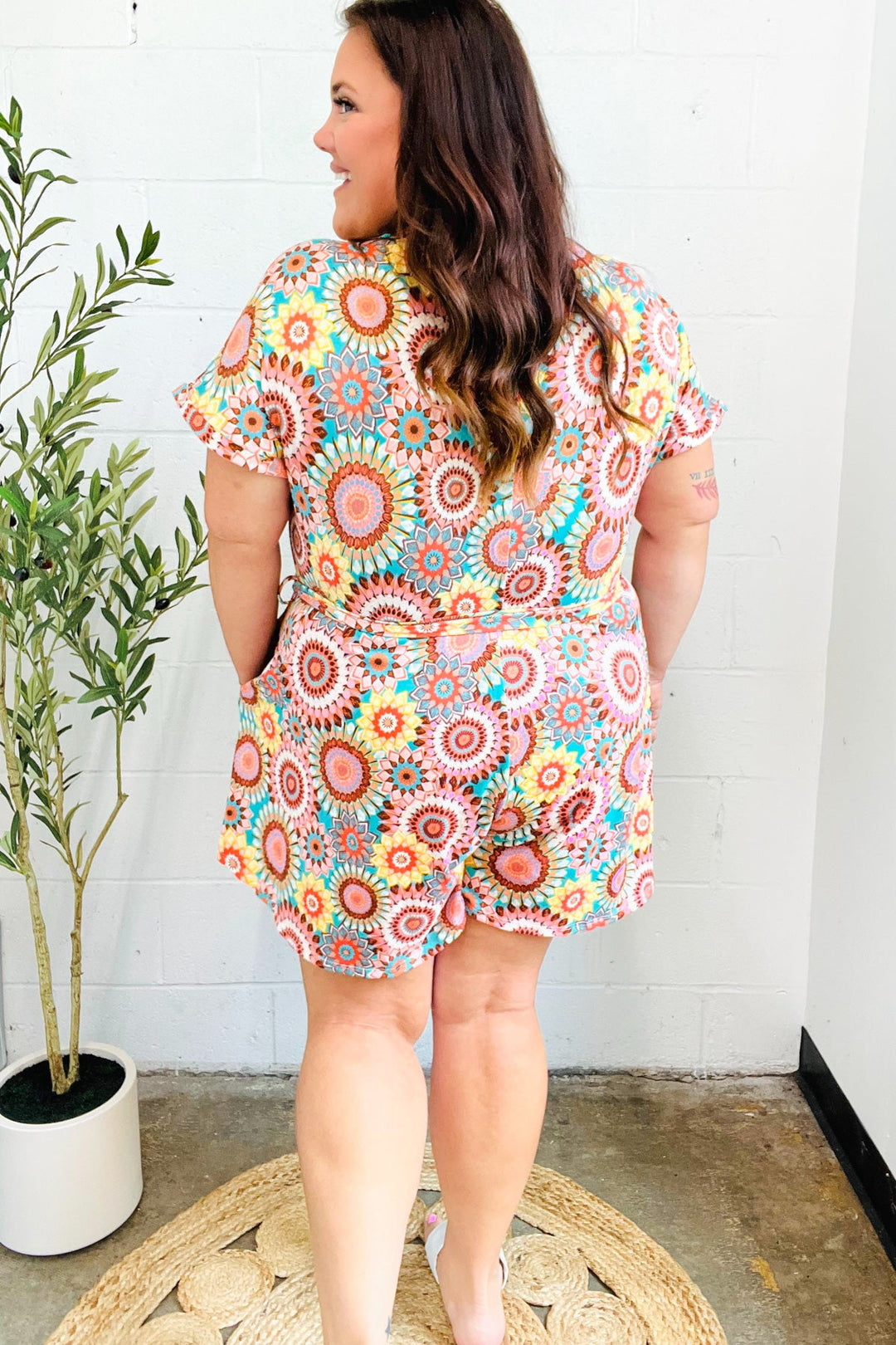 Feeling Bold Multicolor Mandala Print Surplice Tie Waist Romper