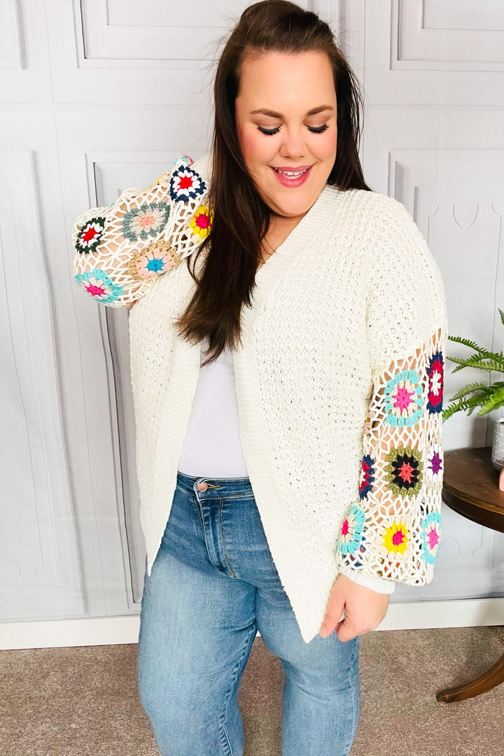 Easy Living Multicolor Hand Crochet Floral Loose Knit Cardigan