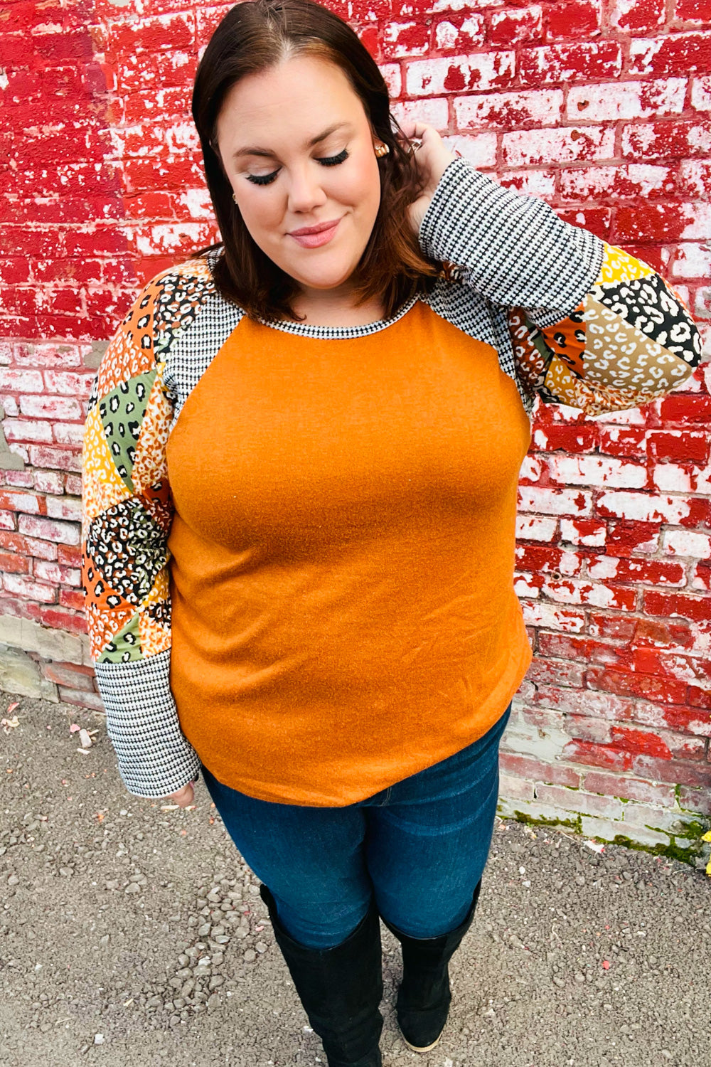 Feeling Myself Rust & Black Animal Print Two Tone Raglan Top