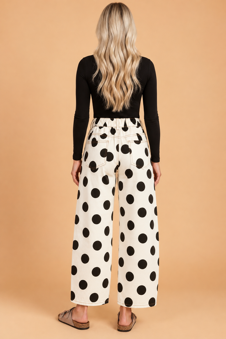 Polka Dot Denim High Waist Barrel Leg Jeans
