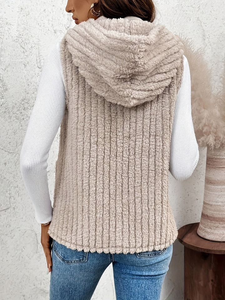 Fuzzy Hooded Vest with Pockets