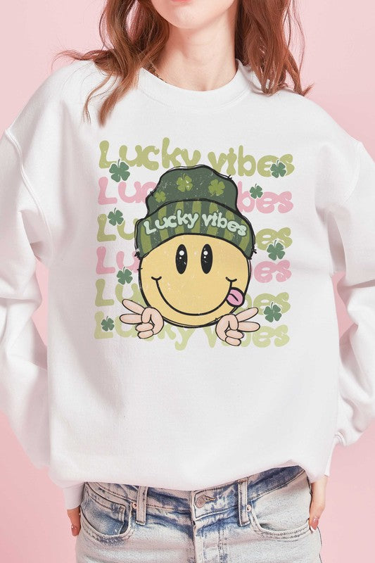 LUCKY VIBES HAPPY FACE Graphic Sweatshirt