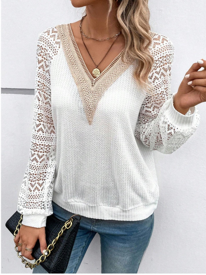 Lace V-Neck Raglan Sleeve Top