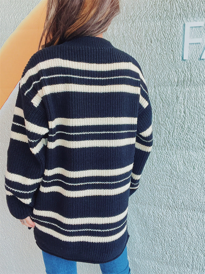 Striped Round Neck Long Sleeve Sweater