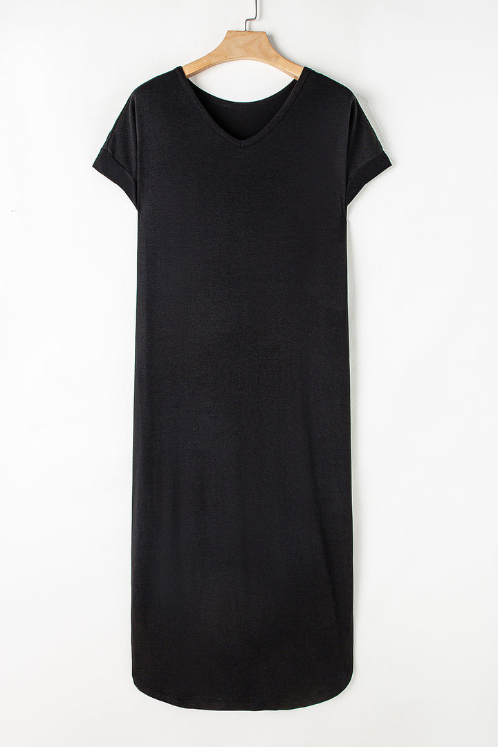 Slit Round Neck Short Sleeve Maxi Dress