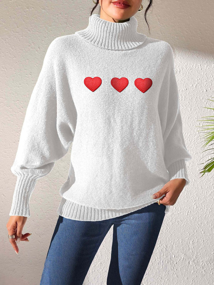 Heart Turtleneck Long Sleeve Sweater