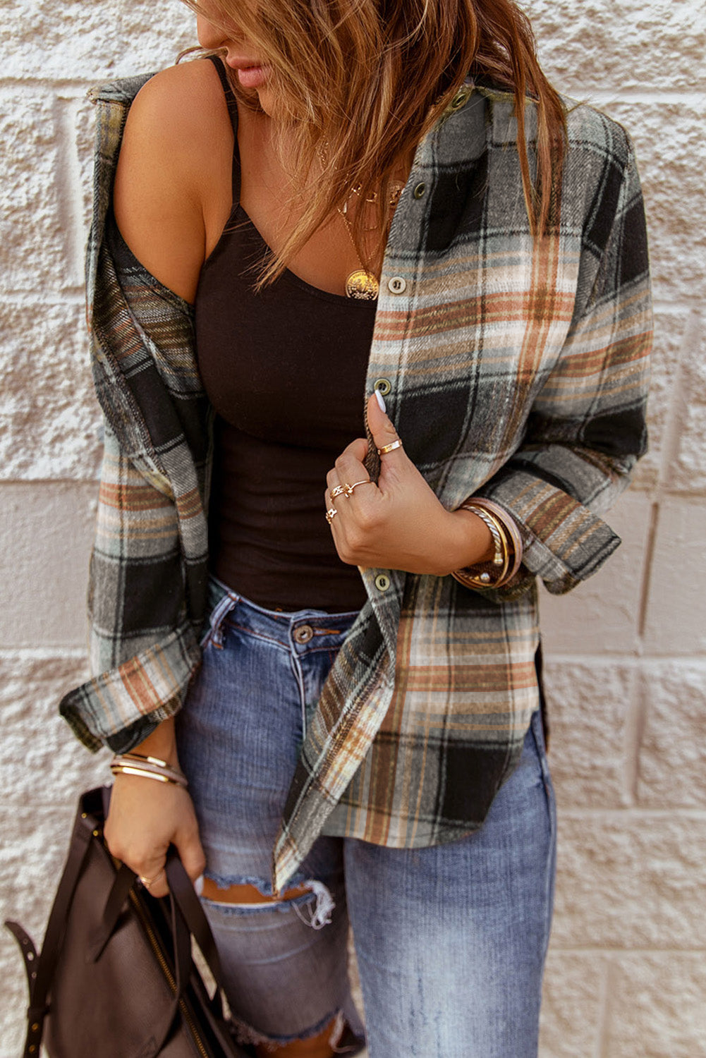 Plaid Collared Neck Button Up Long Sleeve Shirt