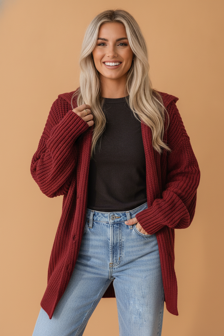 Solid Knit Oversized Button Front Sweater Cardigan