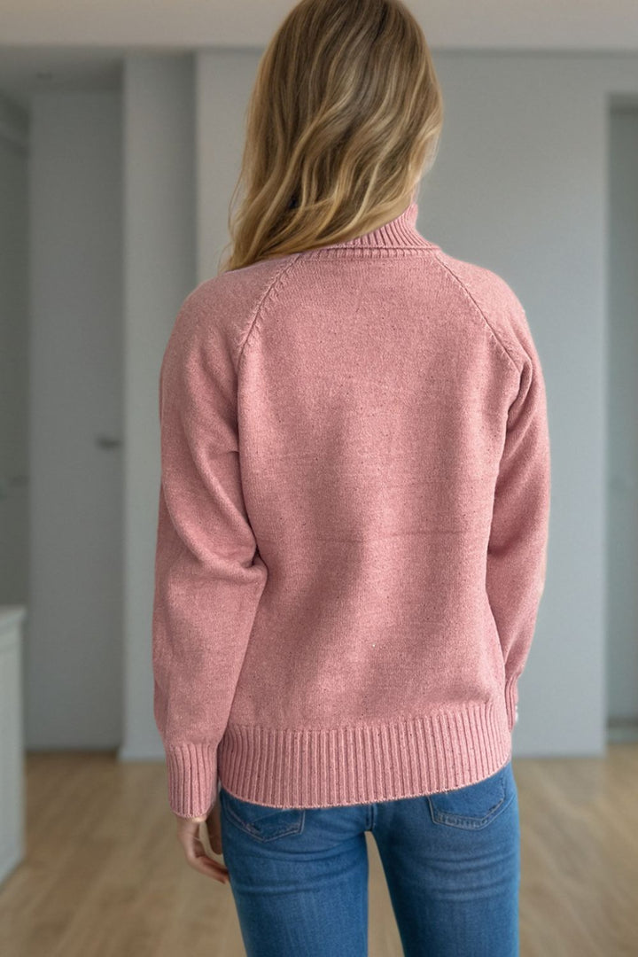 Ribbed Turtleneck Raglan Sleeve Sweater