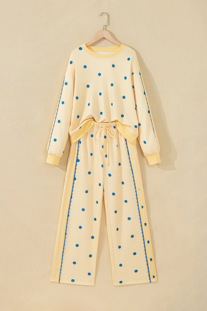 Polka Dot Patchwork Side Stripe Top & Pants Set