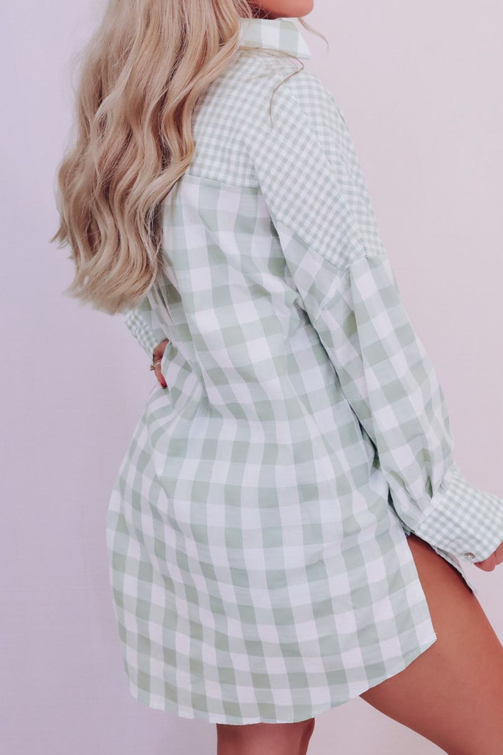 Pocketed Plaid Collared Neck Long Sleeve Shirt