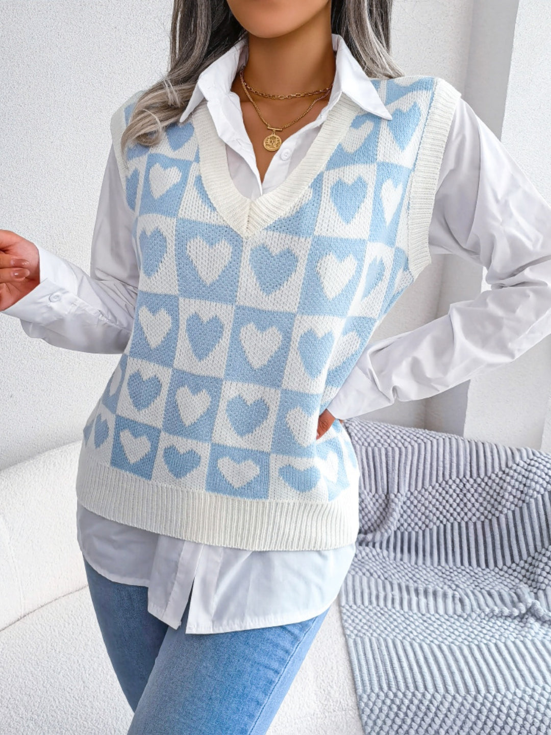 Heart V-Neck Sweater Vest