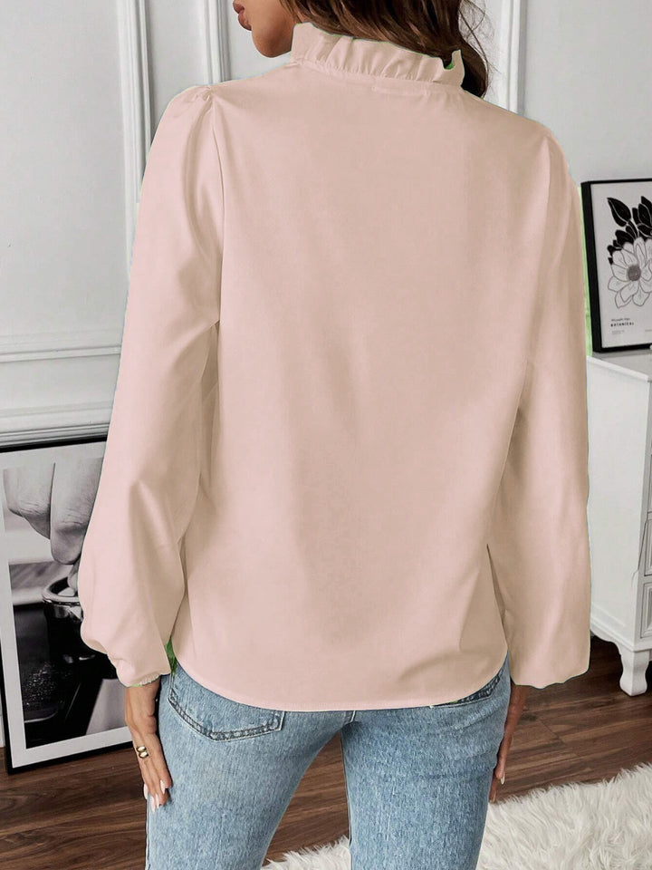 Ruffled V-Neck Long Sleeve Blouse