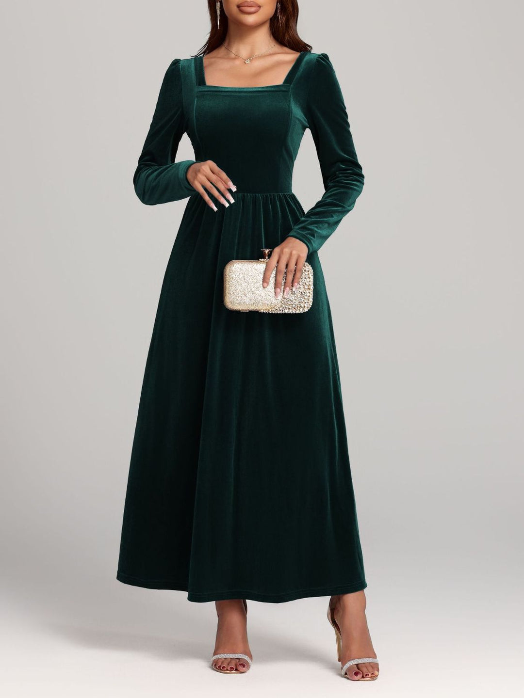 Velvet Square Neck Long Sleeve Dress