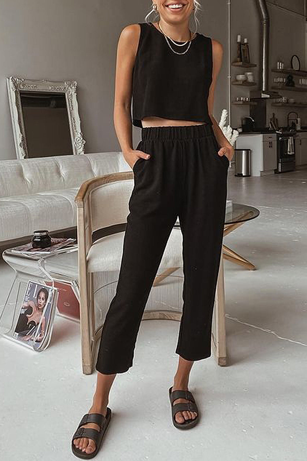 Round Neck Top and Pants Set