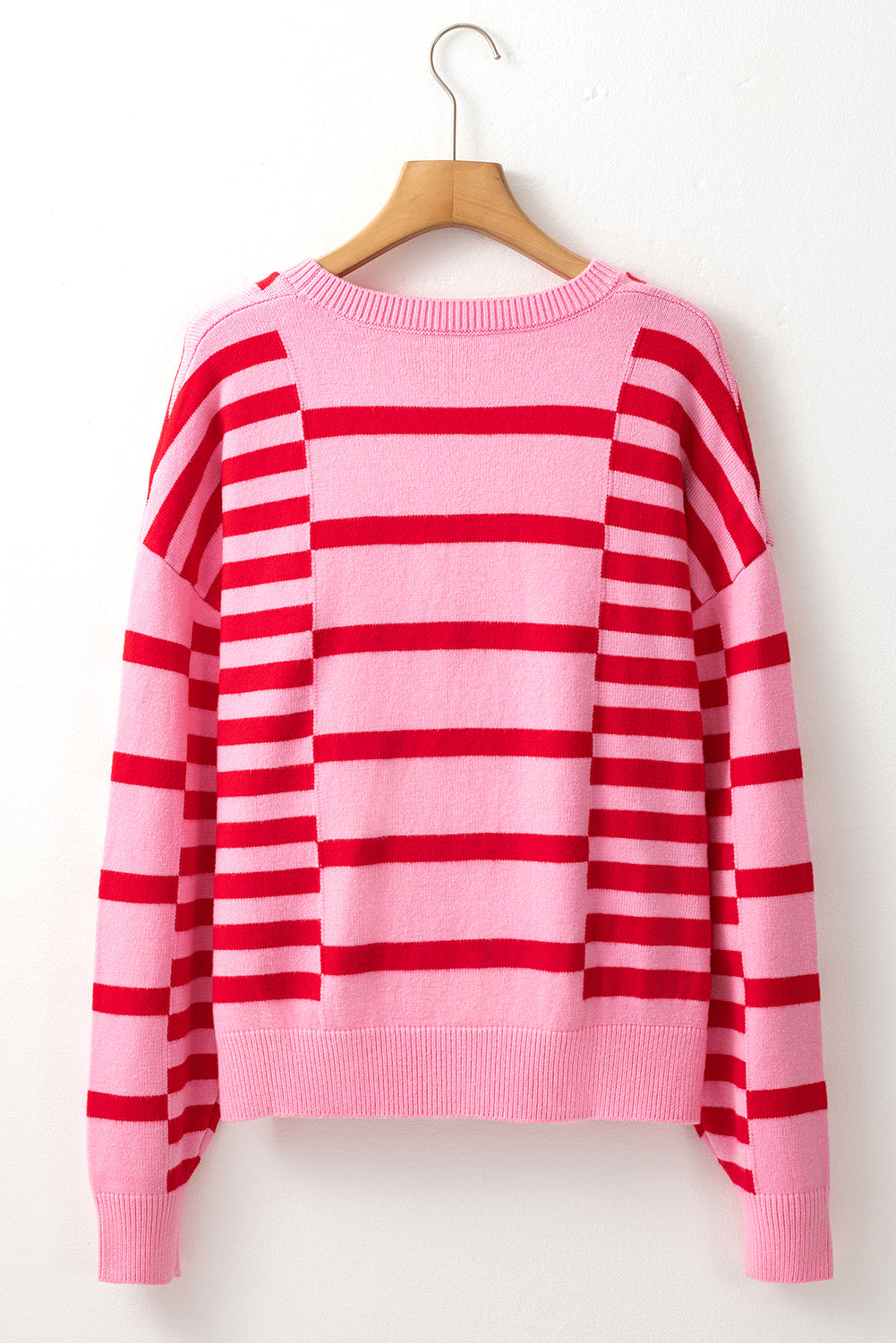 Striped Round Neck Dropped Shoulder Sweater