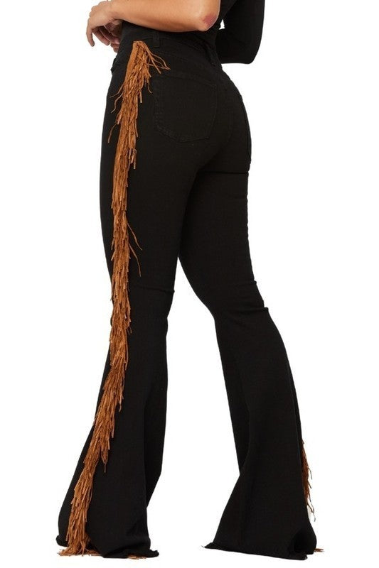 Fringe Bell Bottom Jean in Black- Inseam 32