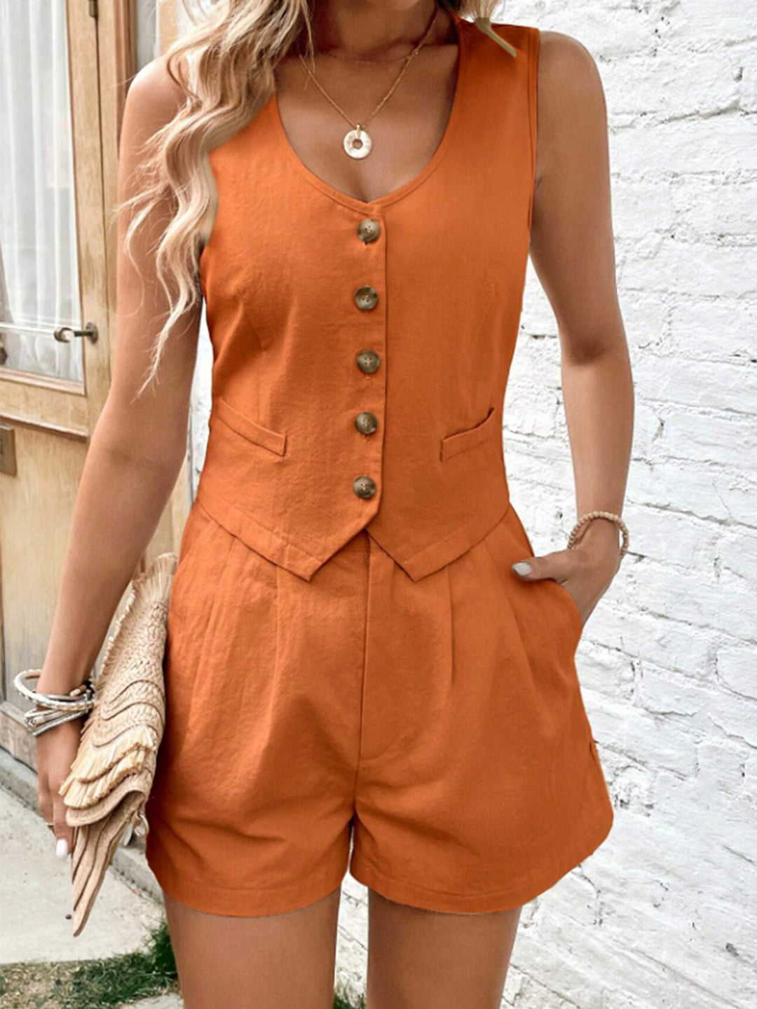 Scoop Neck Sleeveless Top and Shorts Set