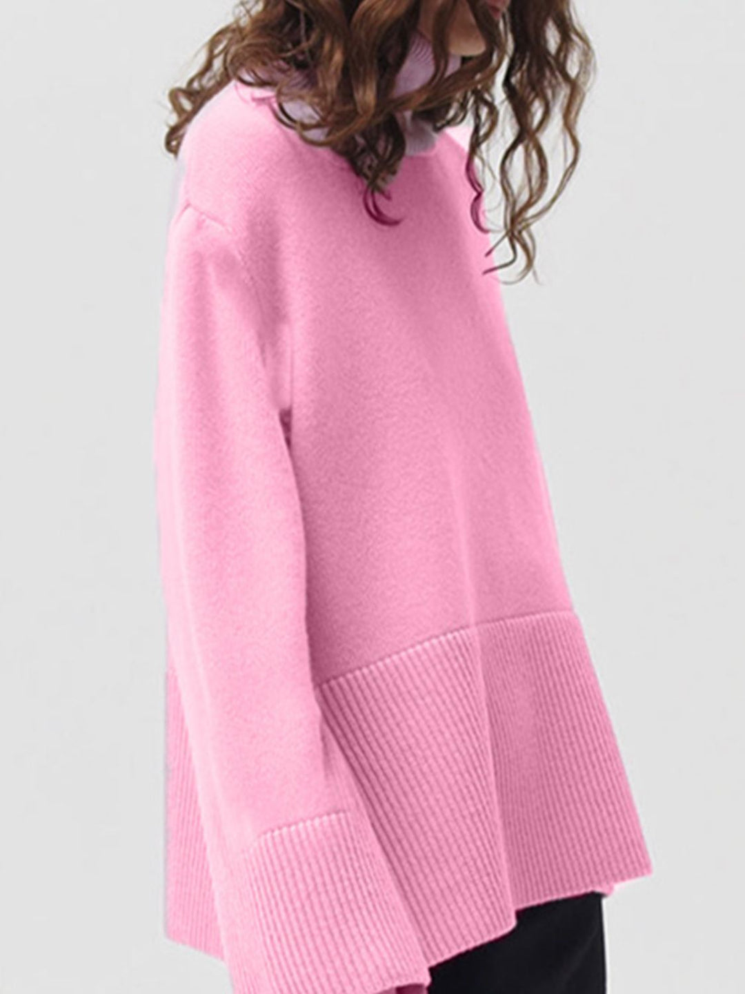 Side Slit Turtleneck Drop Shoulder Sweater