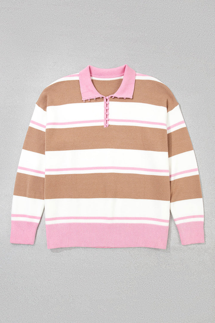 Stripe Colorblock V-Neck Long Sleeve Tunic Sweater