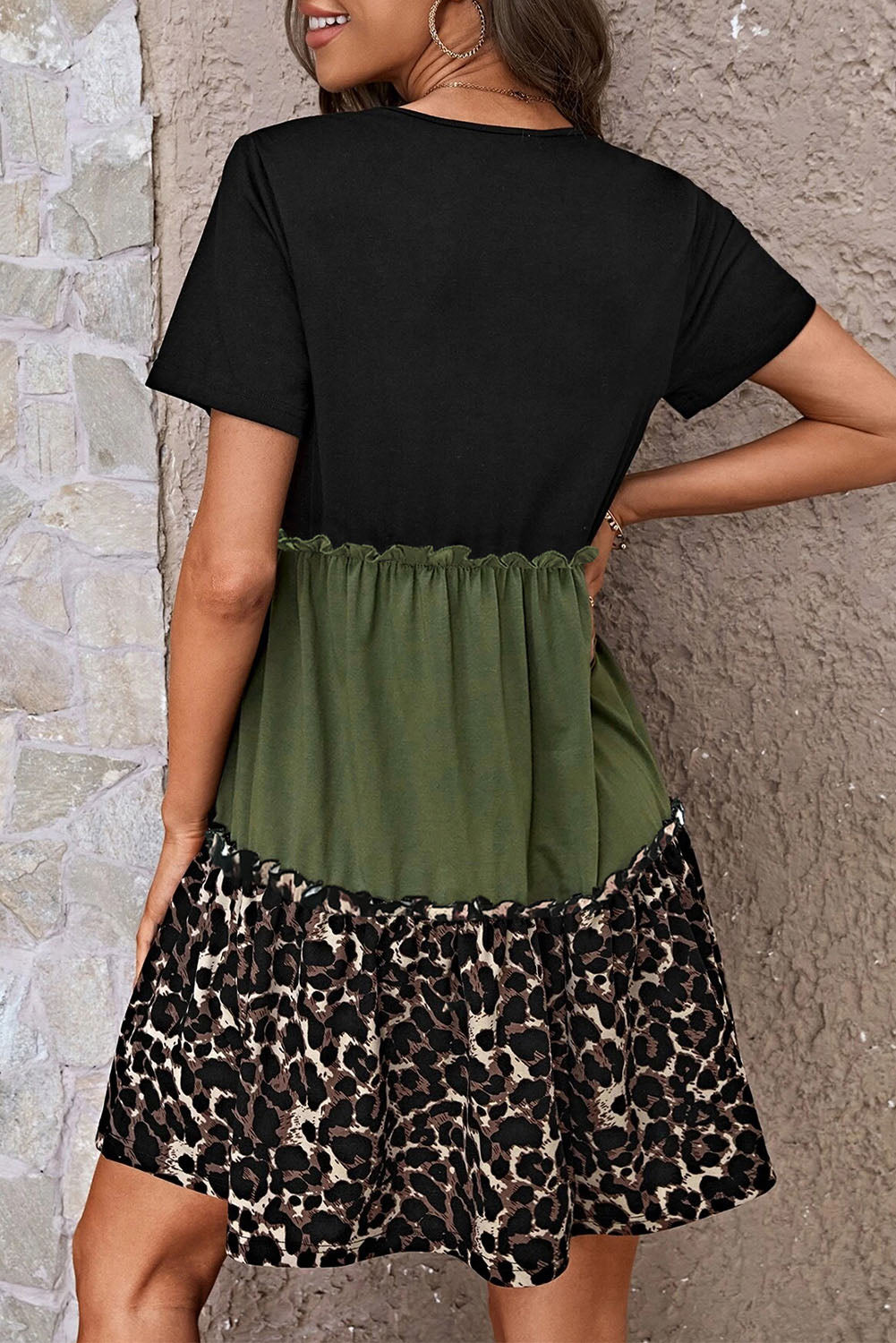 Leopard Round Neck Short Sleeve Dress