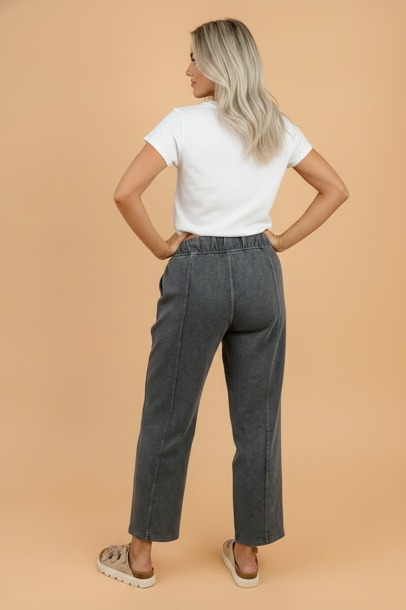 Mineral Wash Elastic Waist Barrel Leg Pants