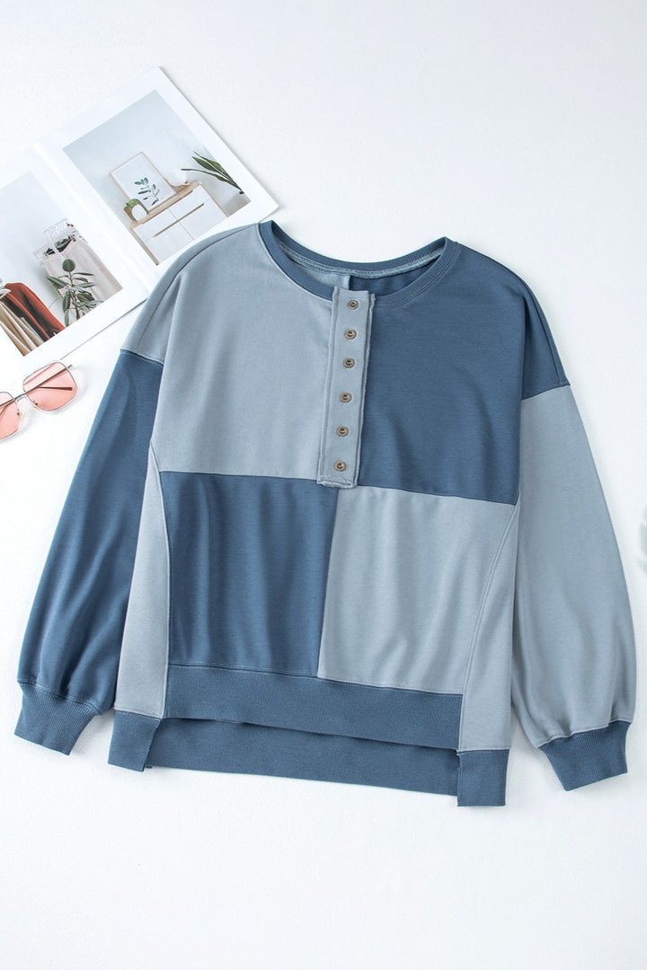 Contrast Half Button Long Sleeve Sweatshirt