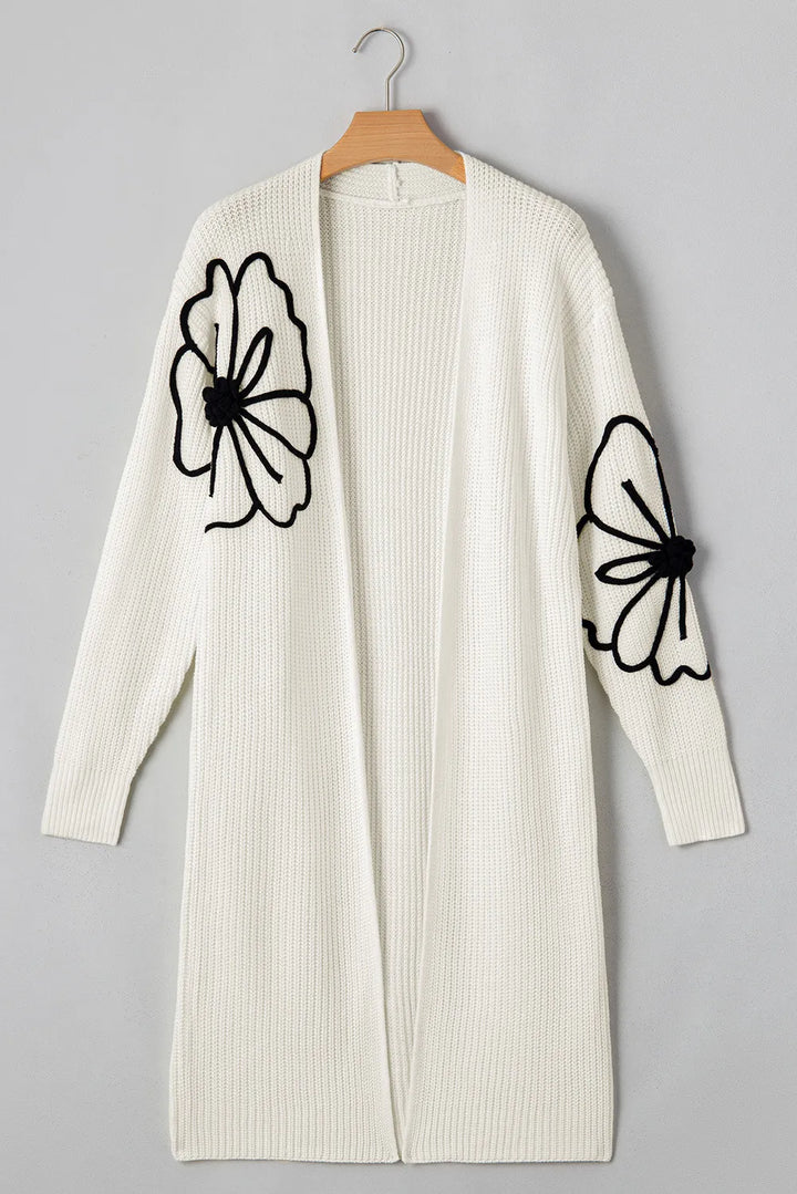 Full Size Flower Open Front Long Sleeve Cardigan