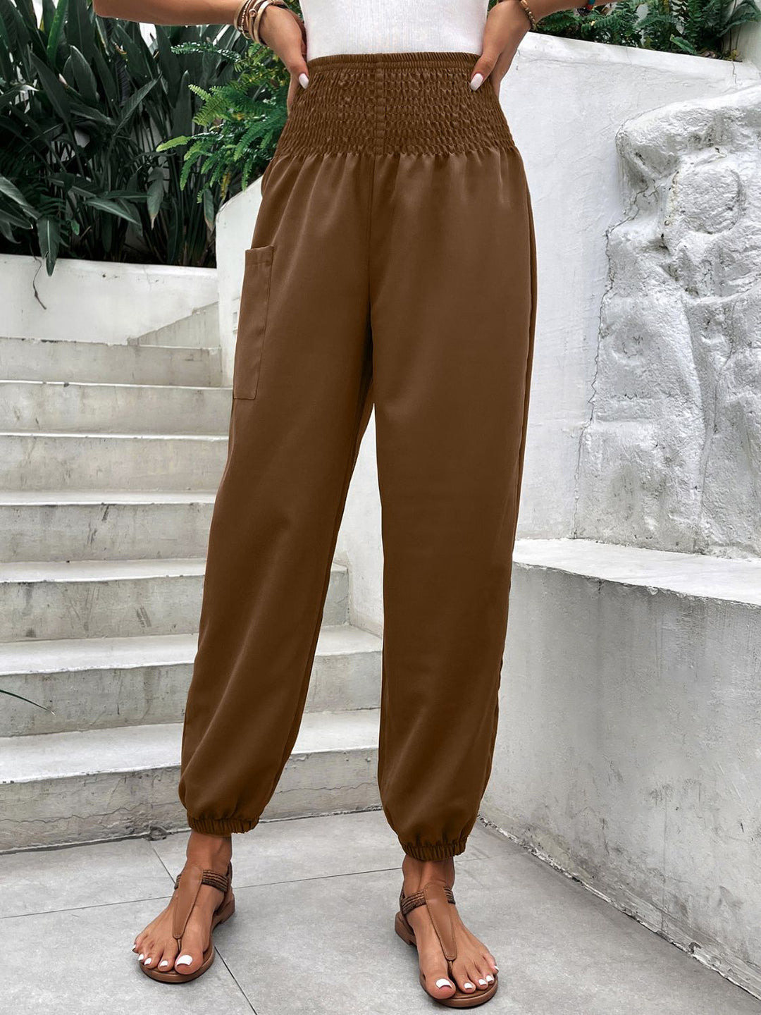 Smocked High Rise Joggers with Pockets