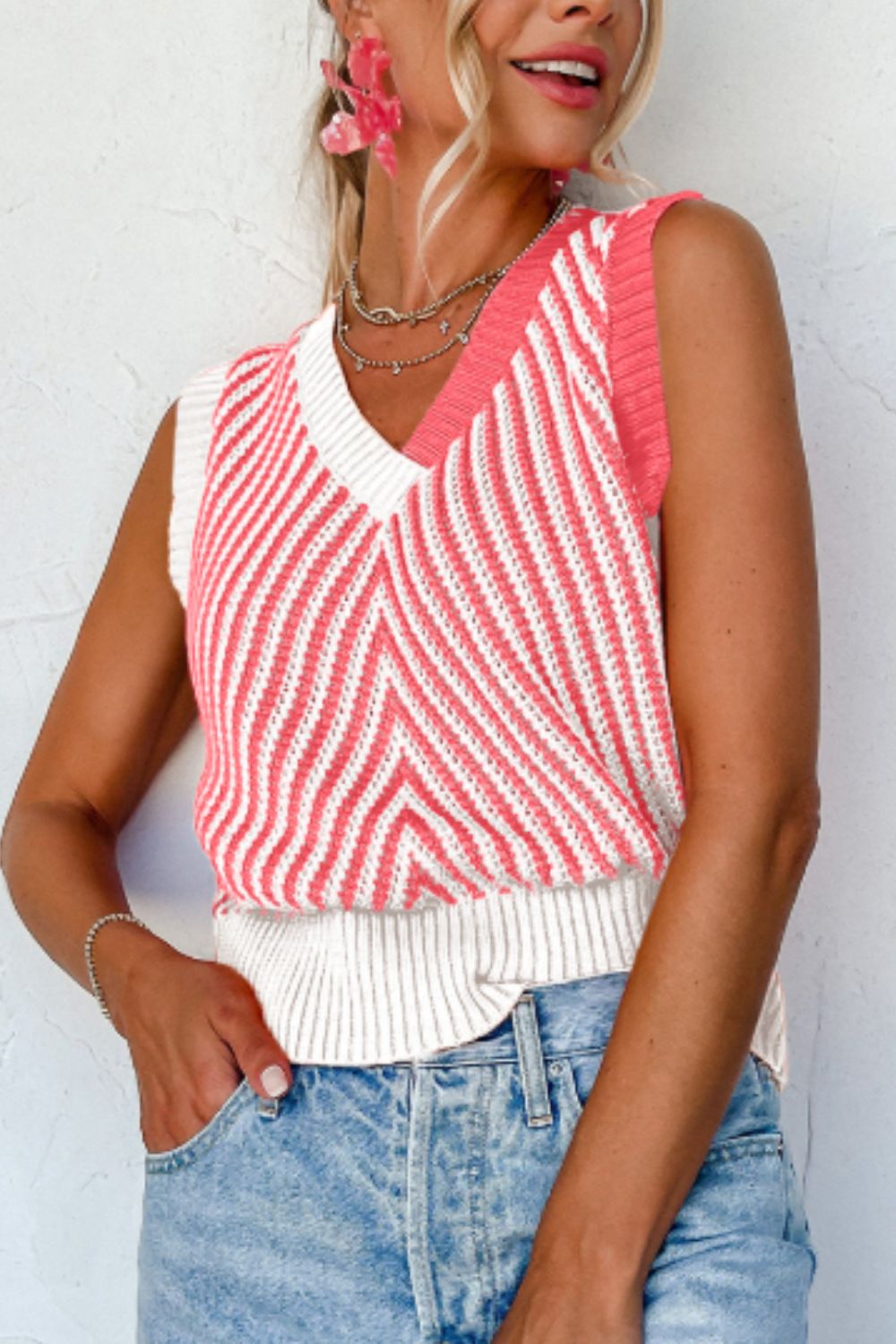 Striped Contrast V-Neck Sweater Vest