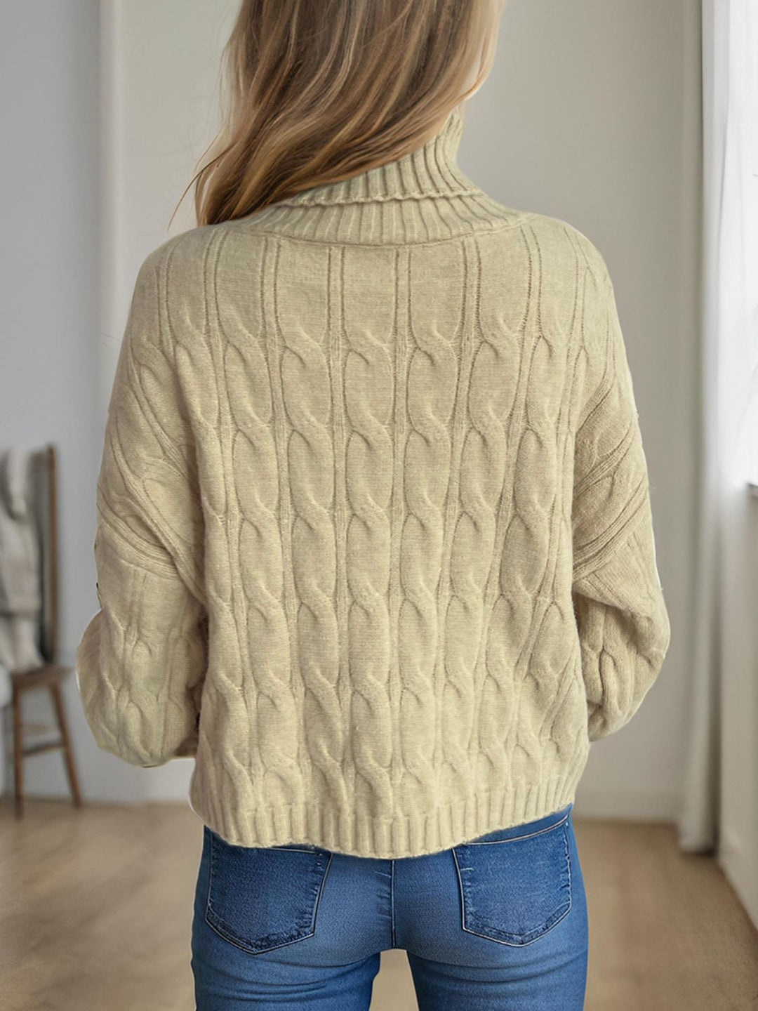 Cable-Knit Turtleneck Long Sleeve Sweater