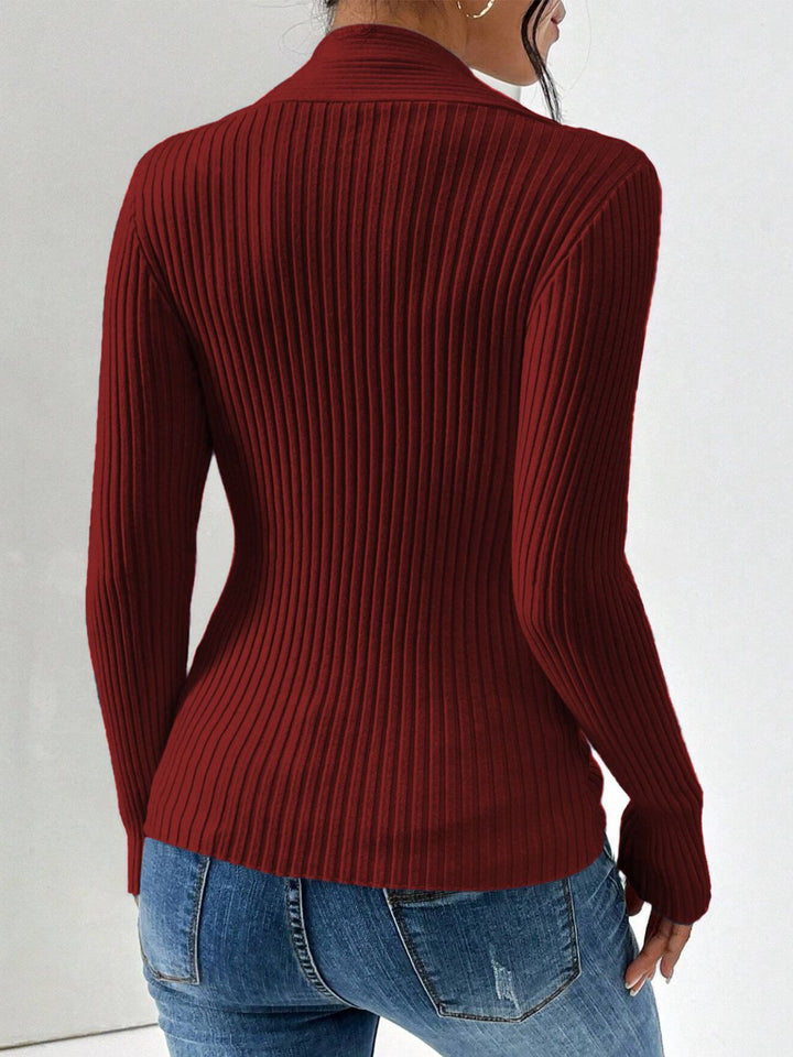 Twist Front Ribbed Long Sleeve Sweater