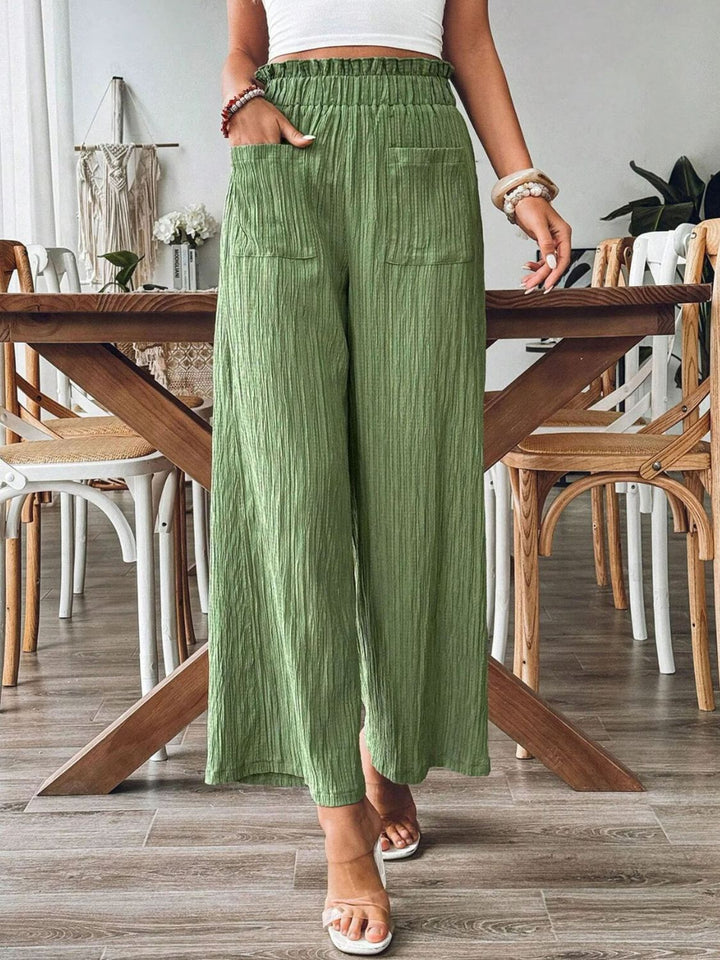 Pocketed Elastic Waist Wide Leg Pants