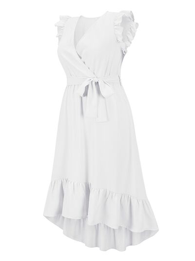 Tied Surplice Ruffle Hem Dress