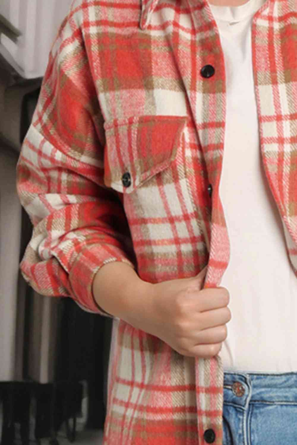 Plaid Dropped Shoulder Shirt Jacket